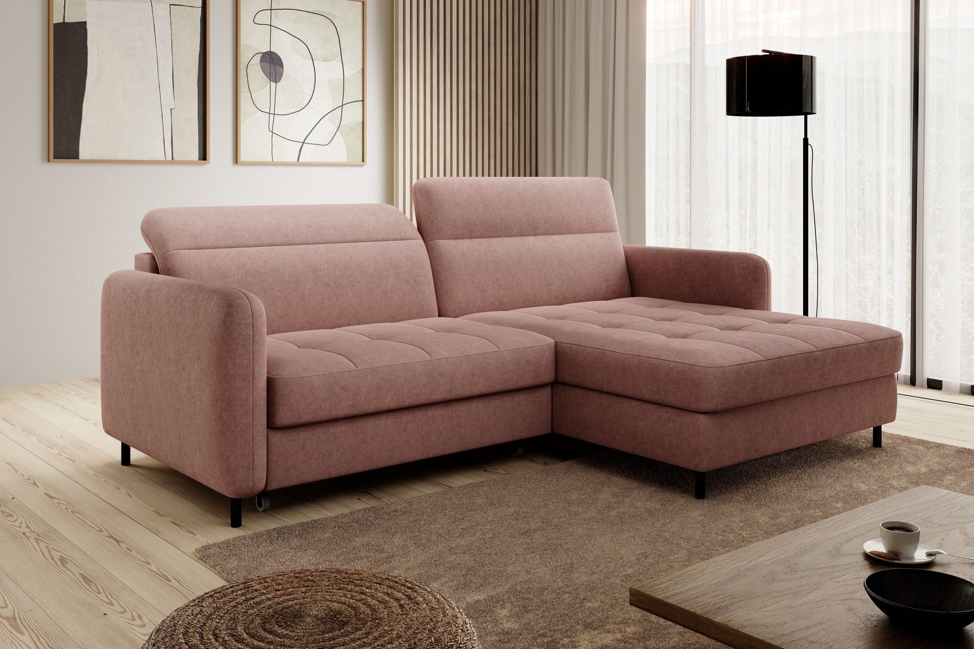 Manoti 3-seters Sovesofa m. Divan med Oppbevaring - Rosa