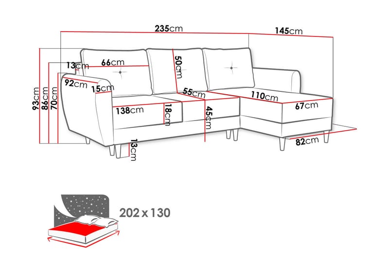 Manstad Hjørnesovesofa - Blå - Sovesofaer - Sovesofa divan