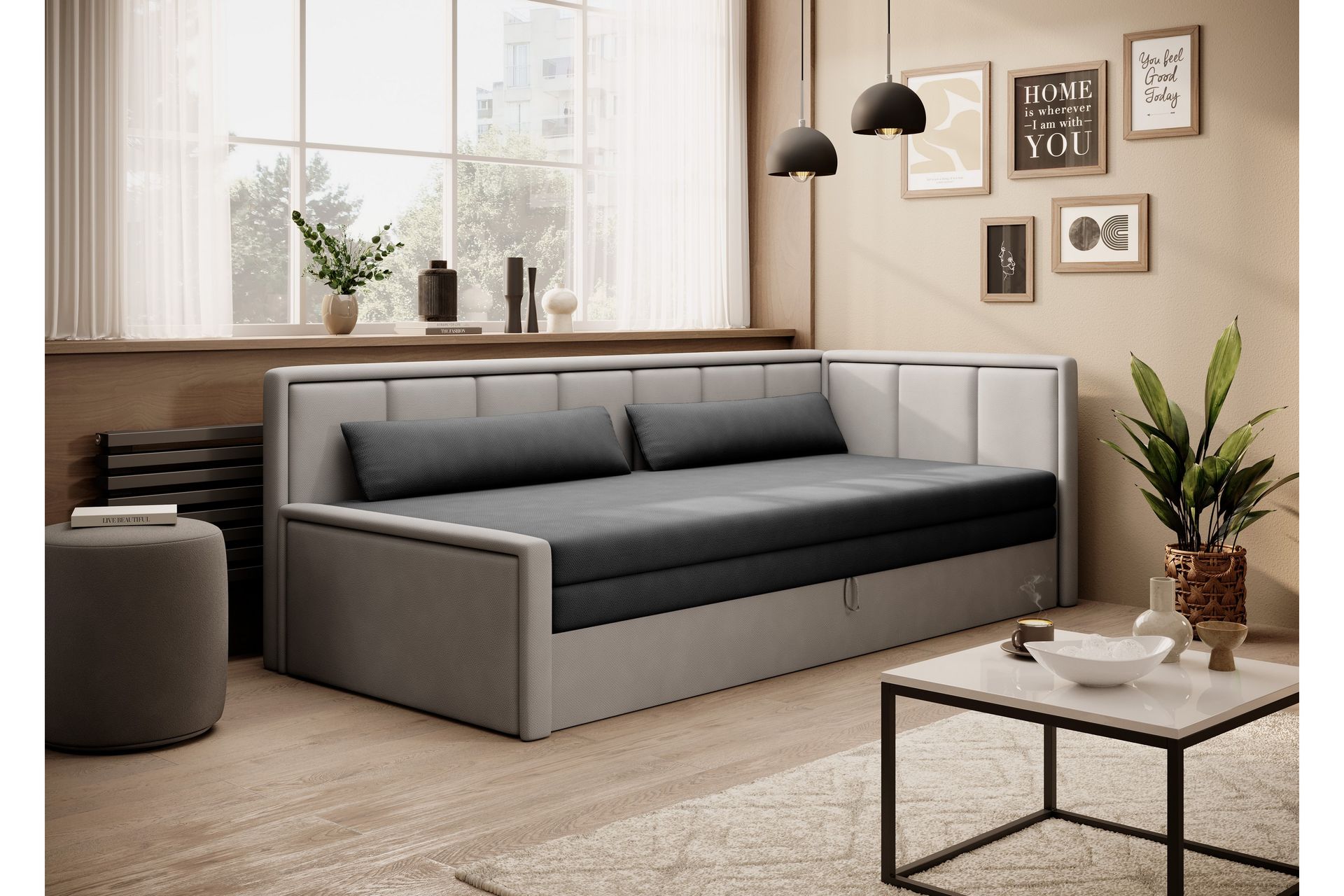 Mansuri 3-seters Sovesofa med Oppbevaring - Lys grå - Møbler - Sofaer - Sovesofaer