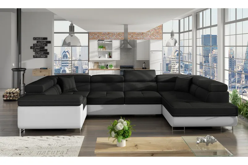 Marcelle Hjørnesovesofa, Svart/Hvit