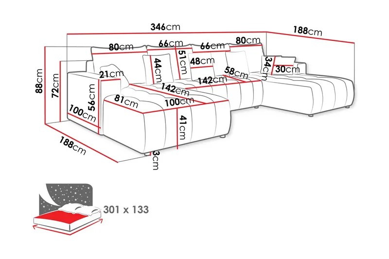 Mardon Sovesofa Dubbeldivan 4-sits - Hvit - Møbler - Sofaer - Sovesofaer