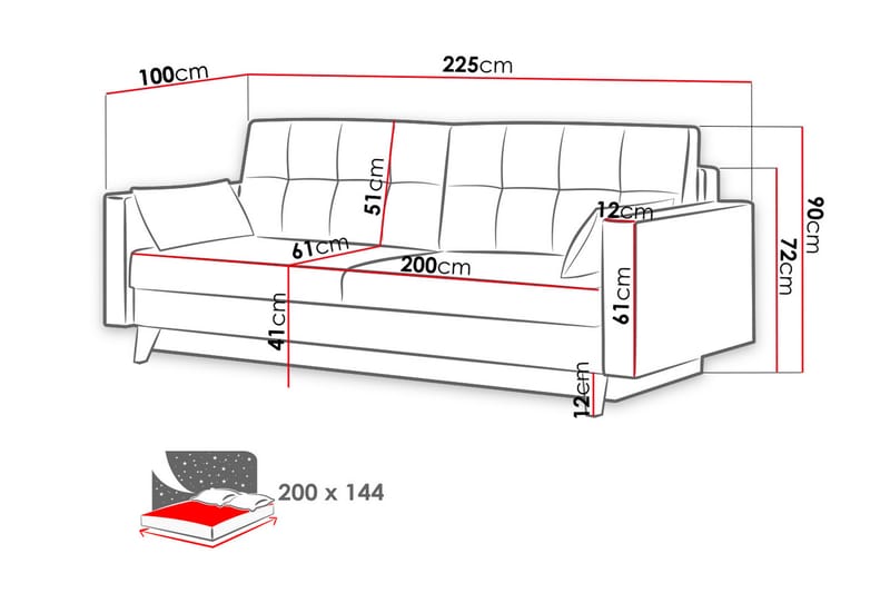 Marina Sovesofa 225x100x90 cm - Sovesofaer - 4 seters sovesofa