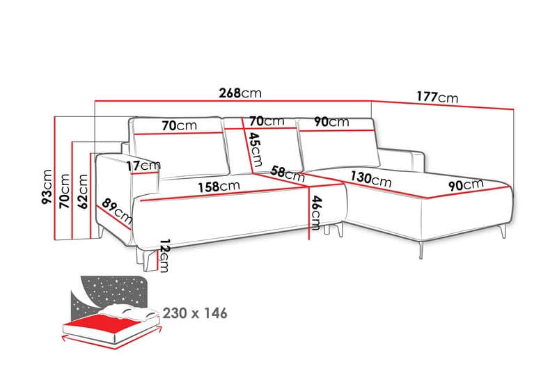Marisana Sovesofa Med 3-Seters Divan - Grå - Møbler - Sofaer - Sovesofaer