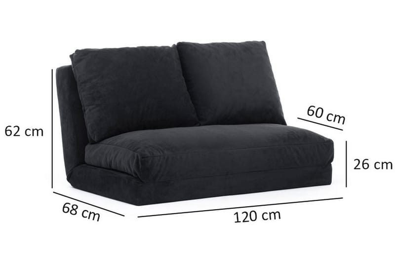 Maydena Sovesofa 2-seters 120x185 - Svart - Sovesofaer - 2 seters sovesofa