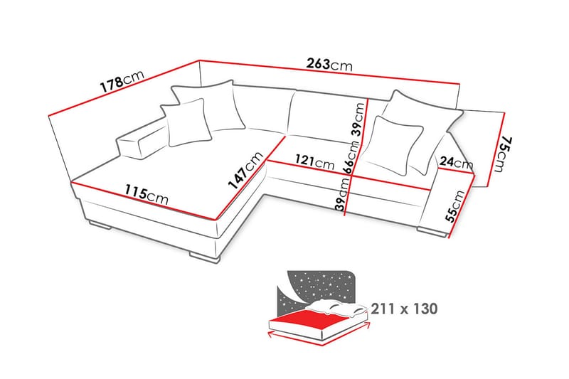 Mexico Divansovesofa 262x178x75 cm - Møbler - Sofaer - Sovesofaer