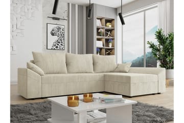 Midfeld 3-seter Hjørnesovesofa 130x200 cm med Oppbevaring i Kordfløyel - Beige - Møbler - Sofaer - Sovesofaer