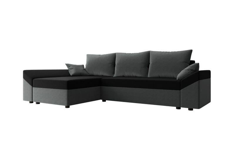 Midfeld 3-seter L-formet Hjørnesovesofa 130x200 cm med Oppbevaring i Stoff, Grå|Svart