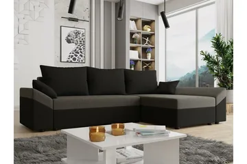 Midfeld 3-seter Venstre Hjørnesovesofa 130x200 cm med Oppbevaring i Stoff - Svart|Brun - Møbler - Sofaer - Sovesofaer
