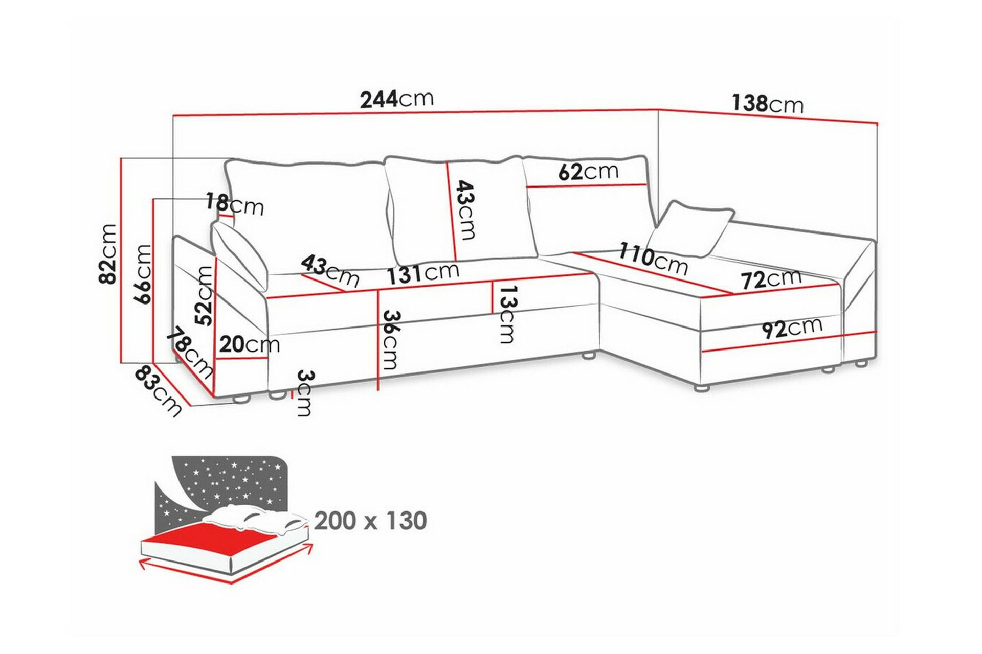 Midfeld 3-seters Hjørnesovesofa - Beige/Lys Beige - Møbler - Sofaer - Sovesofaer