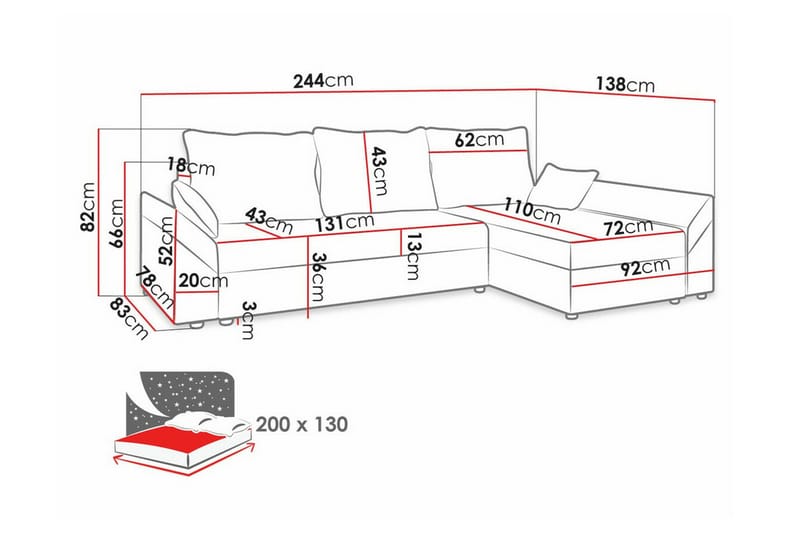 Midfeld 3-seters Hjørnesovesofa - Beige/Lys Beige - Sovesofaer - Hjørnesovesofa