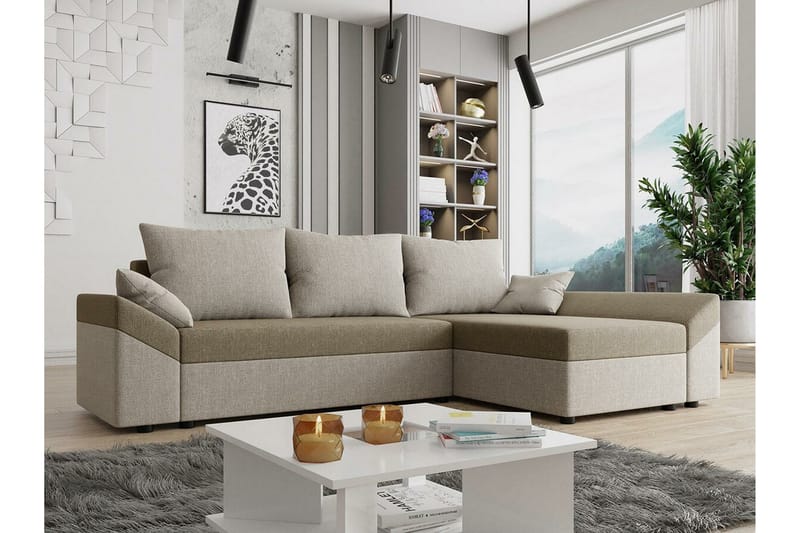 Midfeld 3-seters Hjørnesovesofa - Beige/Lys Beige - Møbler - Sofaer - Sovesofaer