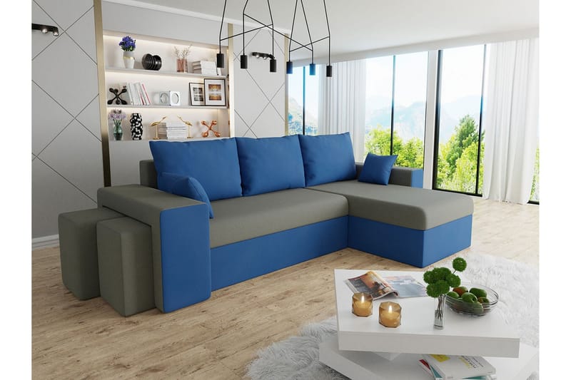 Midfeld 3-seters Hjørnesovesofa - Blå/Grå - Møbler - Sofaer - Sovesofaer