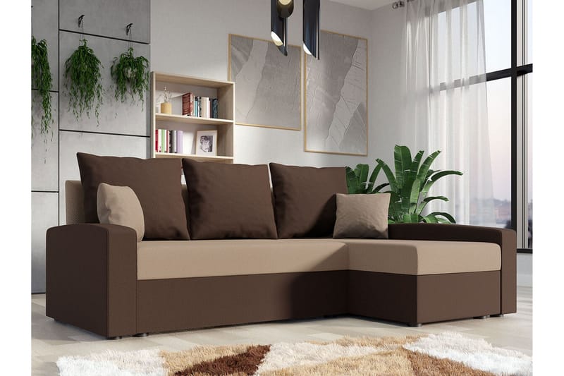 Midfeld 3-seters Hjørnesovesofa - Brun/Beige - Møbler - Sofaer - Sovesofaer
