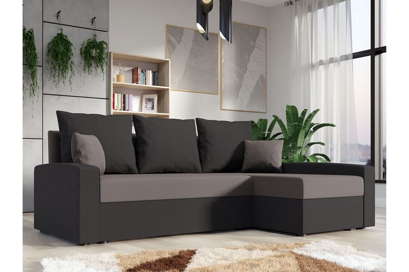 Midfeld 3-seters Hjørnesovesofa - Brun/Svart - Møbler - Sofaer - Sovesofaer