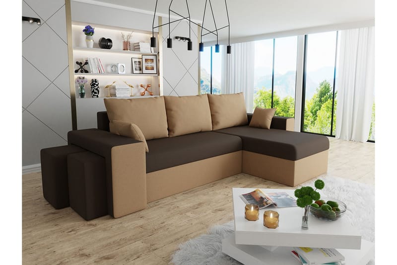 Midfeld 3-seters Hjørnesovesofa - Brun/Svart - Møbler - Sofaer - Sovesofaer