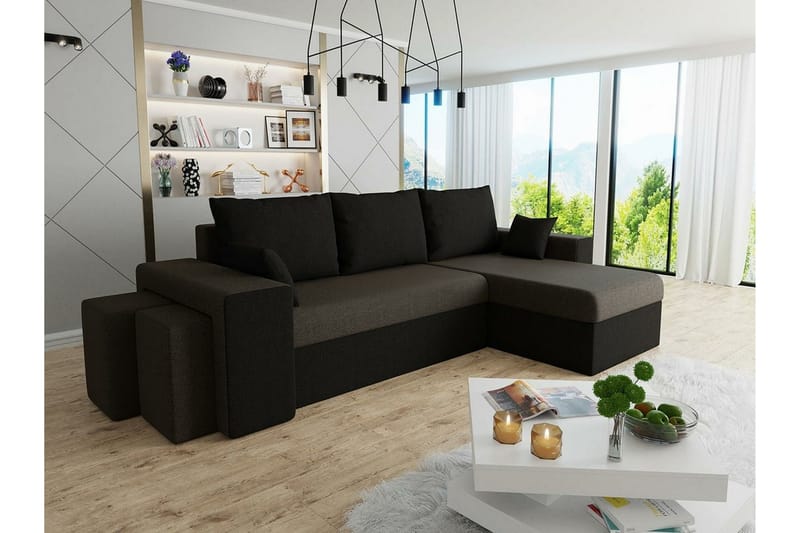 Midfeld 3-seters Hjørnesovesofa - Brun/Svart - Møbler - Sofaer - Sovesofaer