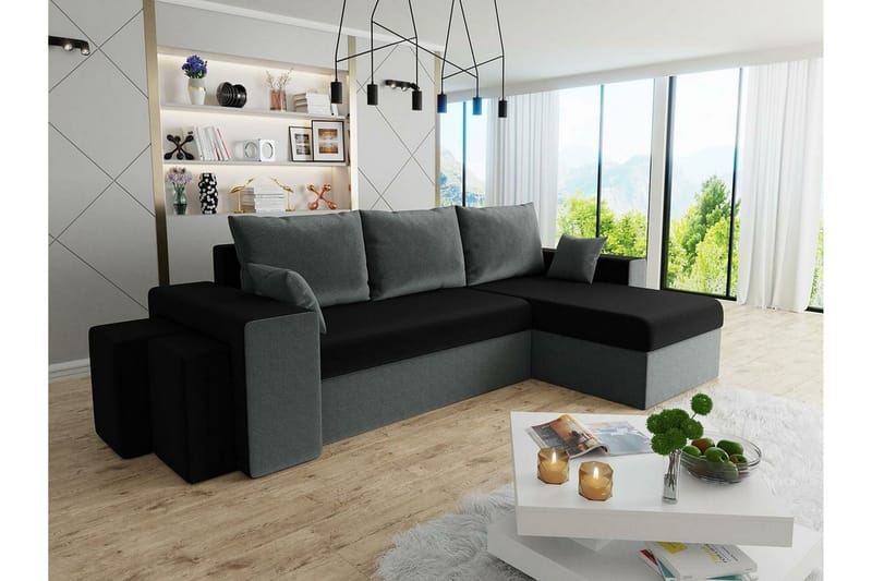 Midfeld 3-seters Hjørnesovesofa - Grå/Svart - Møbler - Sofaer - Sovesofaer