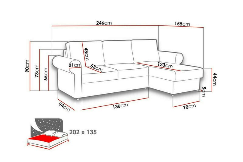 Midfeld 3-seters Hjørnesovesofa - Mørk Turkis - Møbler - Sofaer - Sovesofaer