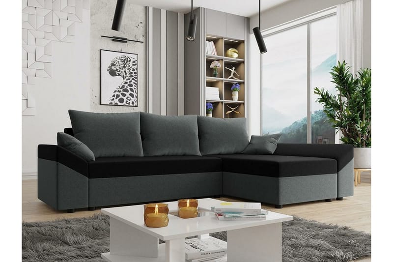 Midfeld 3-seters Hjørnesovesofa - Mørkegrå/Svart - Møbler - Sofaer - Sovesofaer