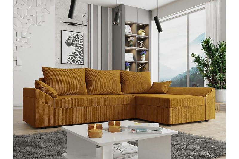 Midfeld 3-seters Hjørnesovesofa - Mørkegul - Møbler - Sofaer - Sovesofaer