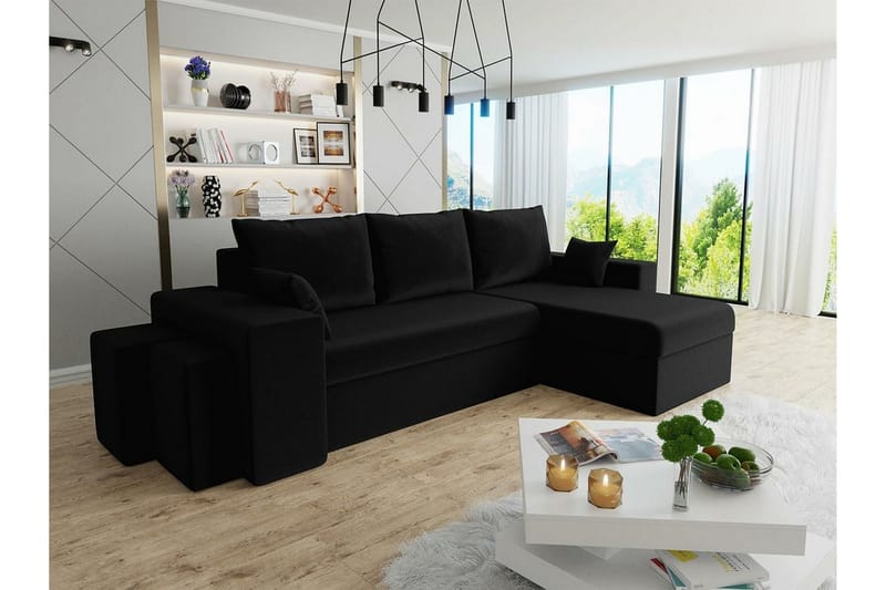 Midfeld 3-seters Hjørnesovesofa - Svart - Møbler - Sofaer - Sovesofaer