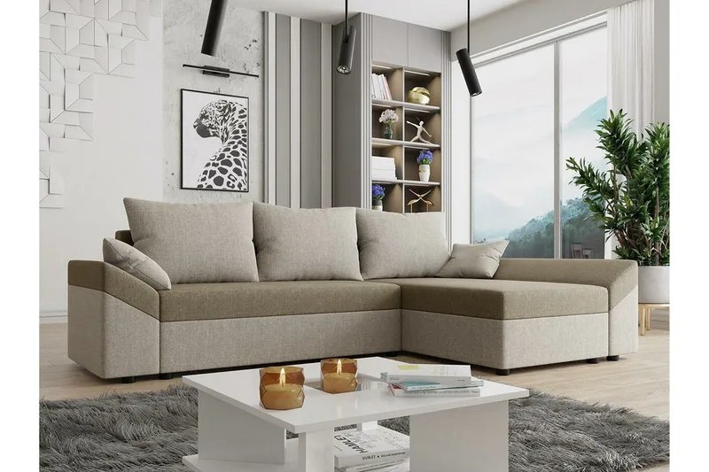 Midfeld 3-sits Hörnbäddsoffa Beige/Light beige - Møbler - Sofaer - Sovesofaer