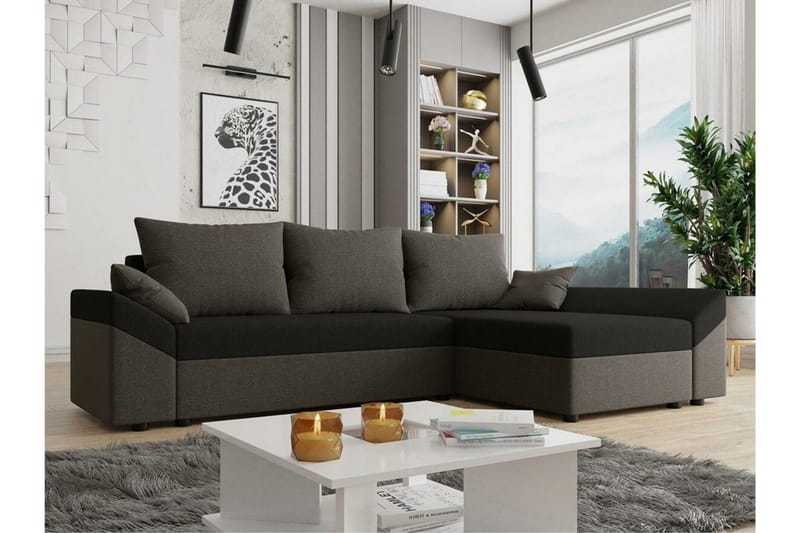 Midfeld 3-sits Hörnbäddsoffa Brown/Black - Møbler - Sofaer - Sovesofaer