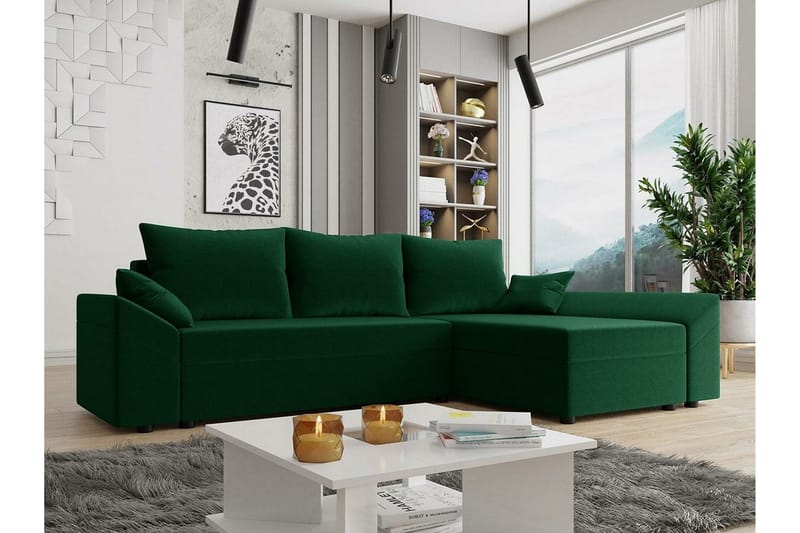 Midfeld 3-sits Hörnbäddsoffa Dark green - Møbler - Sofaer - Sovesofaer