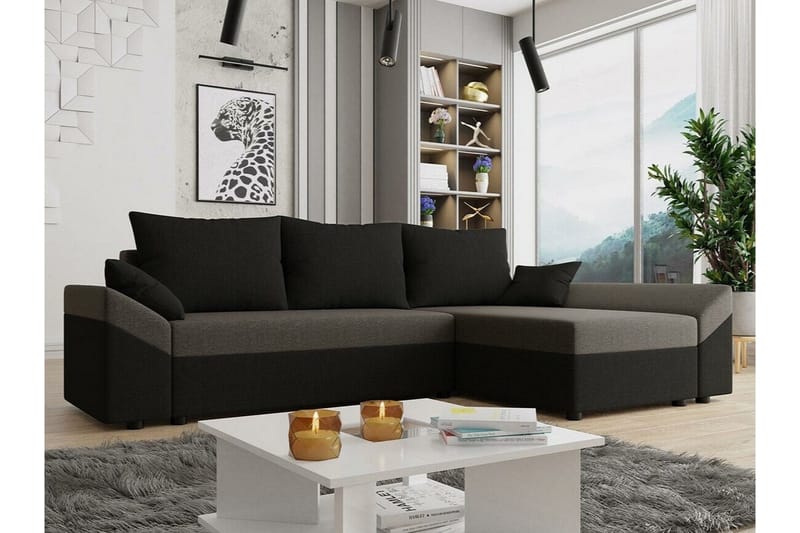 Midfeld 3-sits Hörnbäddsoffa NO_BRAND Black/Brown - Møbler - Sofaer - Sovesofaer