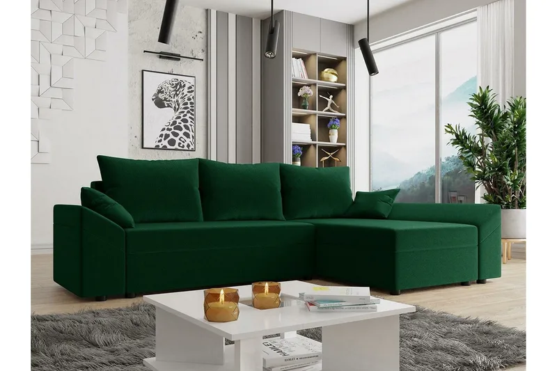 Midfeld 3-sits Hörnbäddsoffa NO_BRAND Dark green - Møbler - Sofaer - Sovesofaer