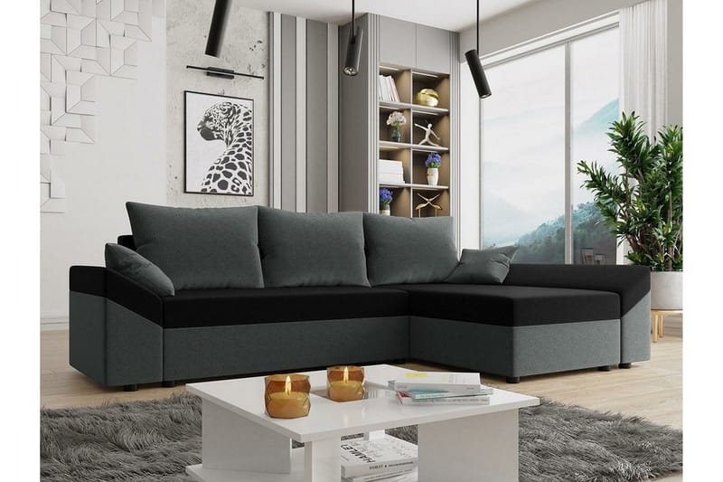 Midfeld 3-sits Hörnbäddsoffa NO_BRAND Dark Grey/Black - Møbler - Sofaer - Sovesofaer