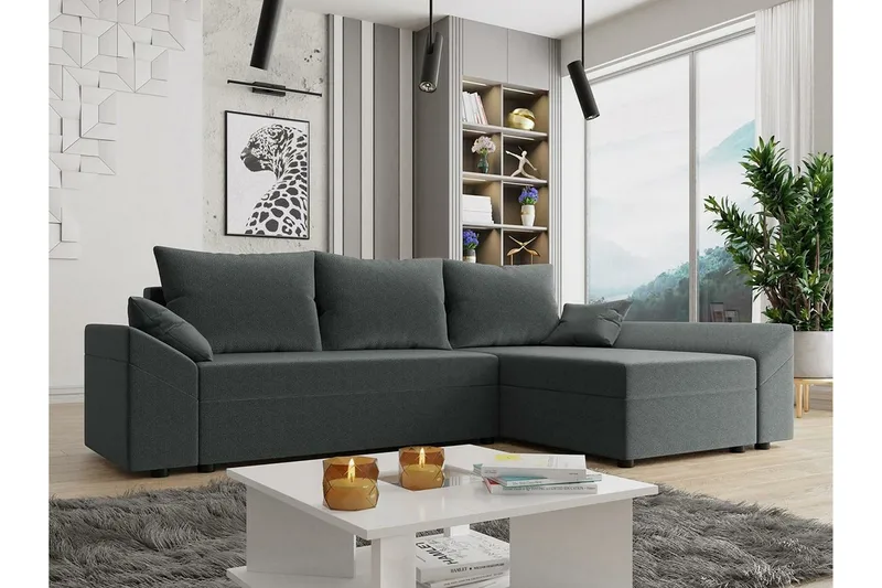Midfeld 3-sits Hörnbäddsoffa NO_BRAND Grey - Møbler - Sofaer - Sovesofaer