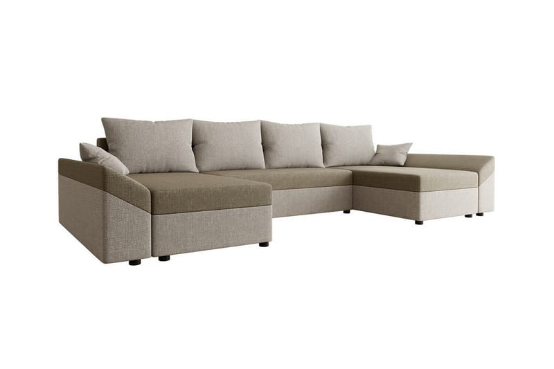Midfeld 4-seter U-formet Hjørnesovesofa 130x268 cm med Oppbevaring i Stoff, Beige