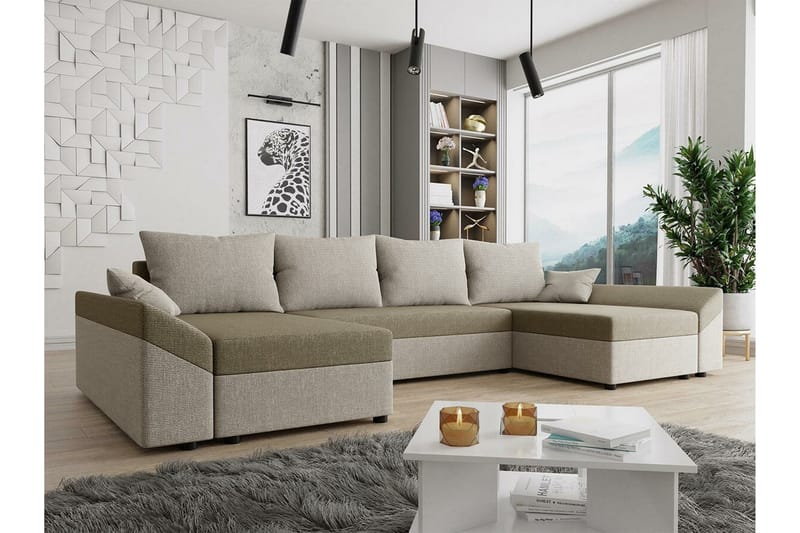 Midfeld 4-seters Hjørnesovesofa - Beige/Lys Beige - Sovesofaer - Hjørnesovesofa