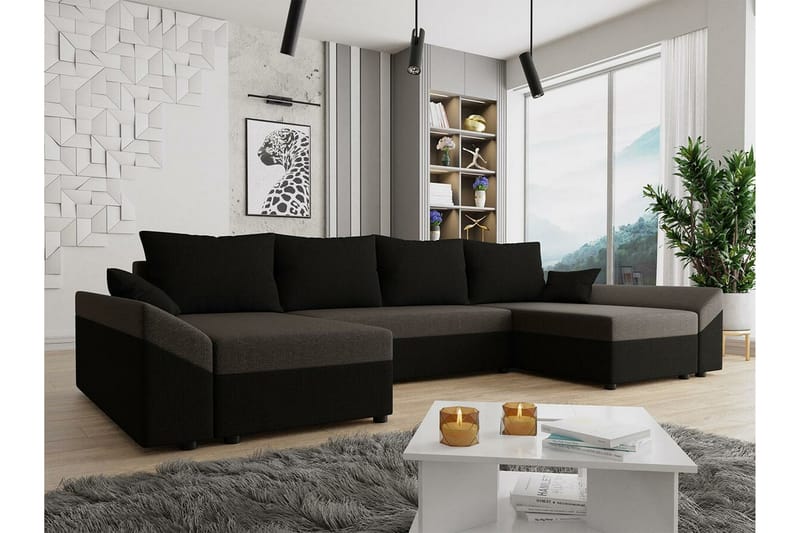 Midfeld 4-seters Hjørnesovesofa - Brun/Svart - Møbler - Sofaer - Sovesofaer