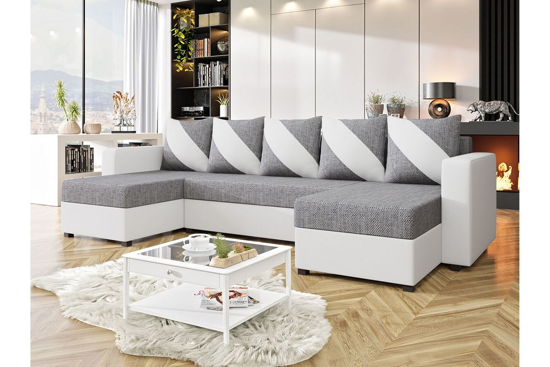 Midfeld 4-seters Hjørnesovesofa - Hvit/Grå - Møbler - Sofaer - Sovesofaer