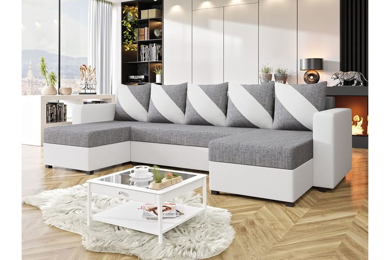 Midfeld 4-seters Hjørnesovesofa - Hvit/Grå - Møbler - Sofaer - Sovesofaer