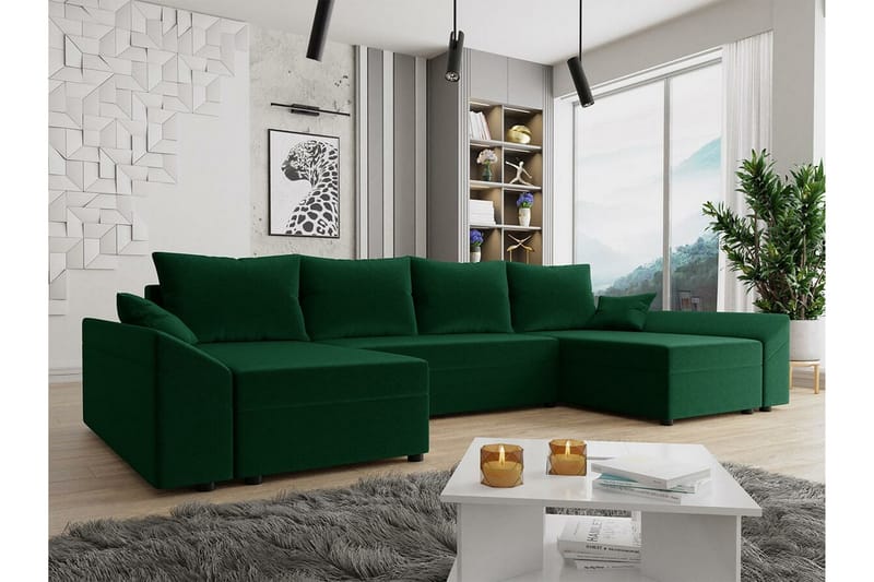 Midfeld 4-seters Hjørnesovesofa - Mørkegrønn - Møbler - Sofaer - Sovesofaer