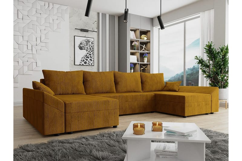 Midfeld 4-seters Hjørnesovesofa - Mørkegul - Møbler - Sofaer - Sovesofaer