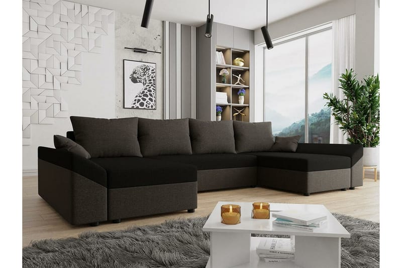 Midfeld 4-seters Hjørnesovesofa - Mörkbrun/Svart - Møbler - Sofaer - Sovesofaer