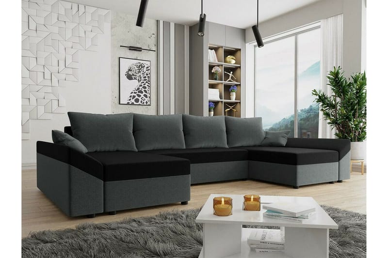 Midfeld 4-sits Hörnbäddsoffa Dark Grey/Black - Møbler - Sofaer - Sovesofaer