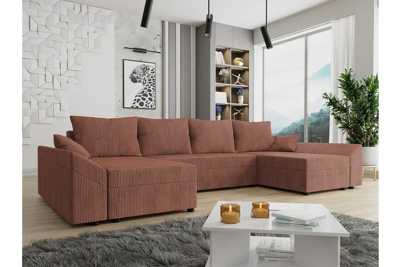 Midfeld 4-sits Hörnbäddsoffa Light brown - Møbler - Sofaer - Sovesofaer