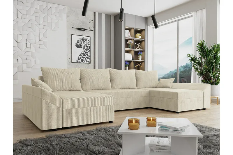 Midfeld 4-sits Hörnbäddsoffa NO_BRAND beige - Møbler - Sofaer - Sovesofaer