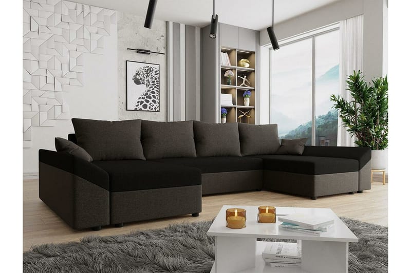 Midfeld 4-sits Hörnbäddsoffa NO_BRAND Dark brown/black - Møbler - Sofaer - Sovesofaer