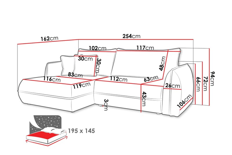 Mirana Sovesofa med Divan 3-seter - Hvit - Møbler - Sofaer - Sovesofaer