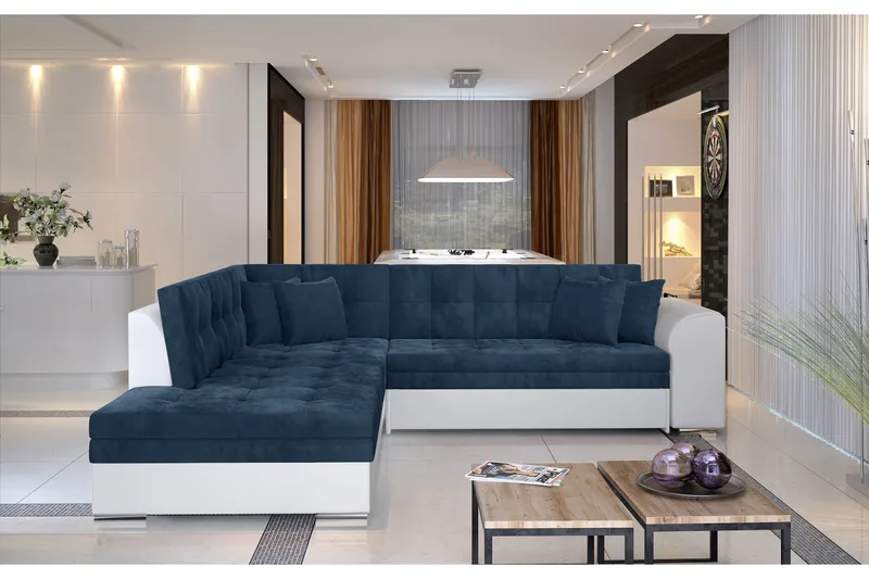 Moclino Hjørnesovesofa - Blå/Hvit - Møbler - Sofaer - Sovesofaer
