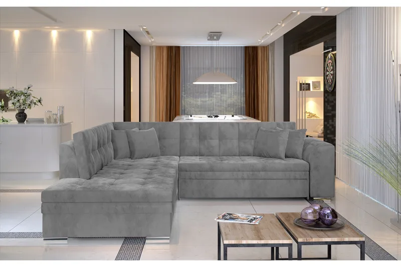 Moclino Hjørnesovesofa - Grå - Møbler - Sofaer - Sofa med sjeselong - 4 seters sofa med divan