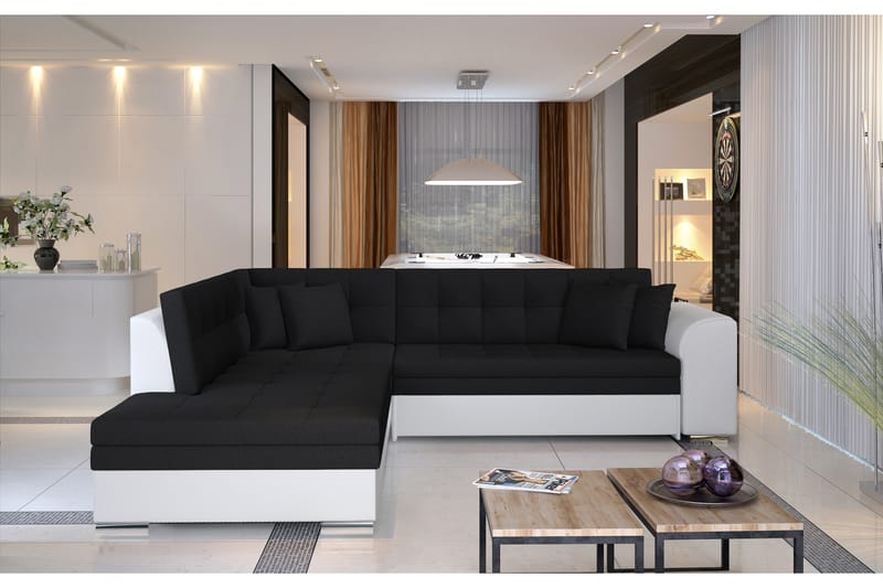 Moclino Hjørnesovesofa - Svart/Hvit - Møbler - Sofaer - Sovesofaer