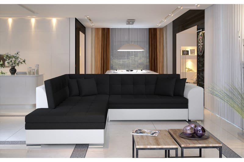 Moclino Hjørnesovesofa - Svart/Hvit - Møbler - Sofaer - Sofa med sjeselong