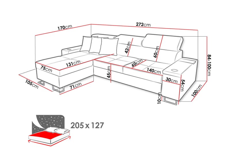 Morenia 3-seters Hjørnesovesofa Høyre - Brun - Møbler - Sofaer - Sovesofaer